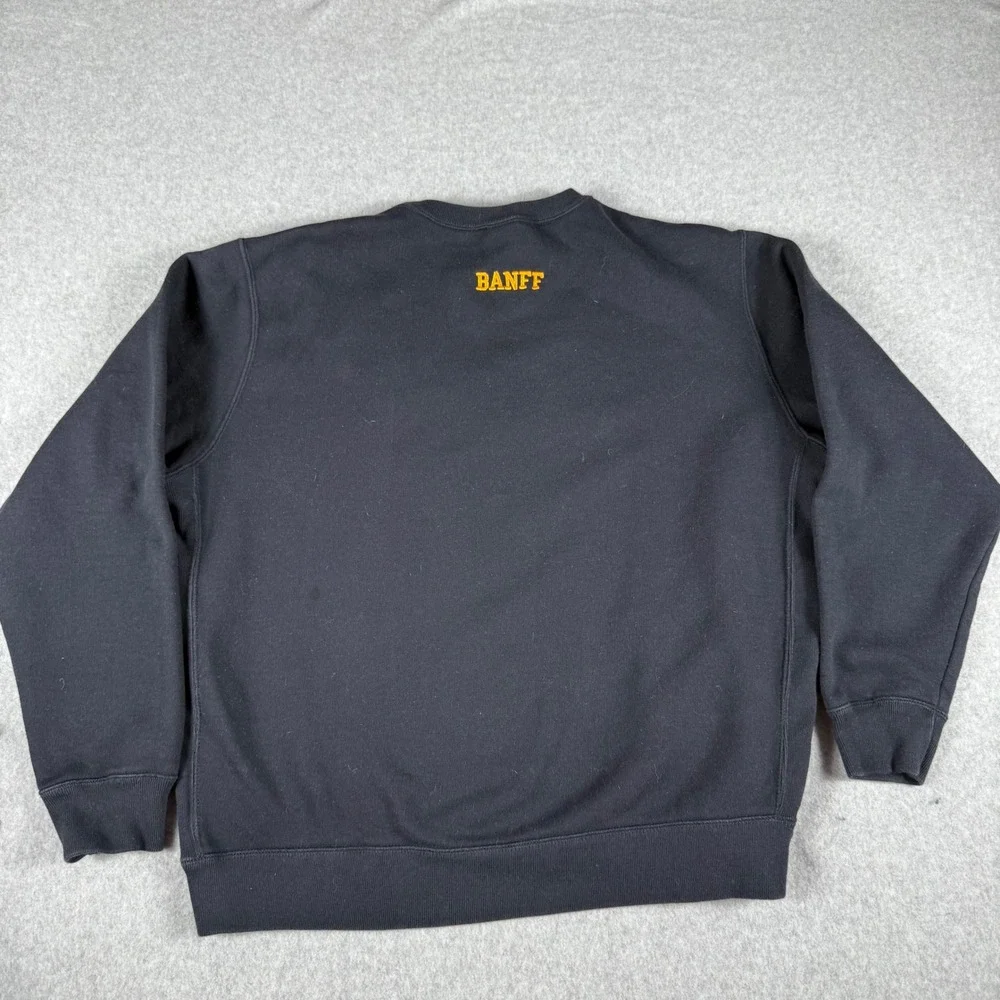 Roots 1973 Crewneck Sweatshirt L Black Gold Varsity Logo Embroidered Y2K 2003